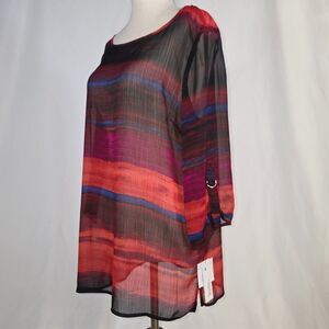 Liz Claiborne Petites Sunset Sheer Tunic Length Blouse Size Petite Large NWT